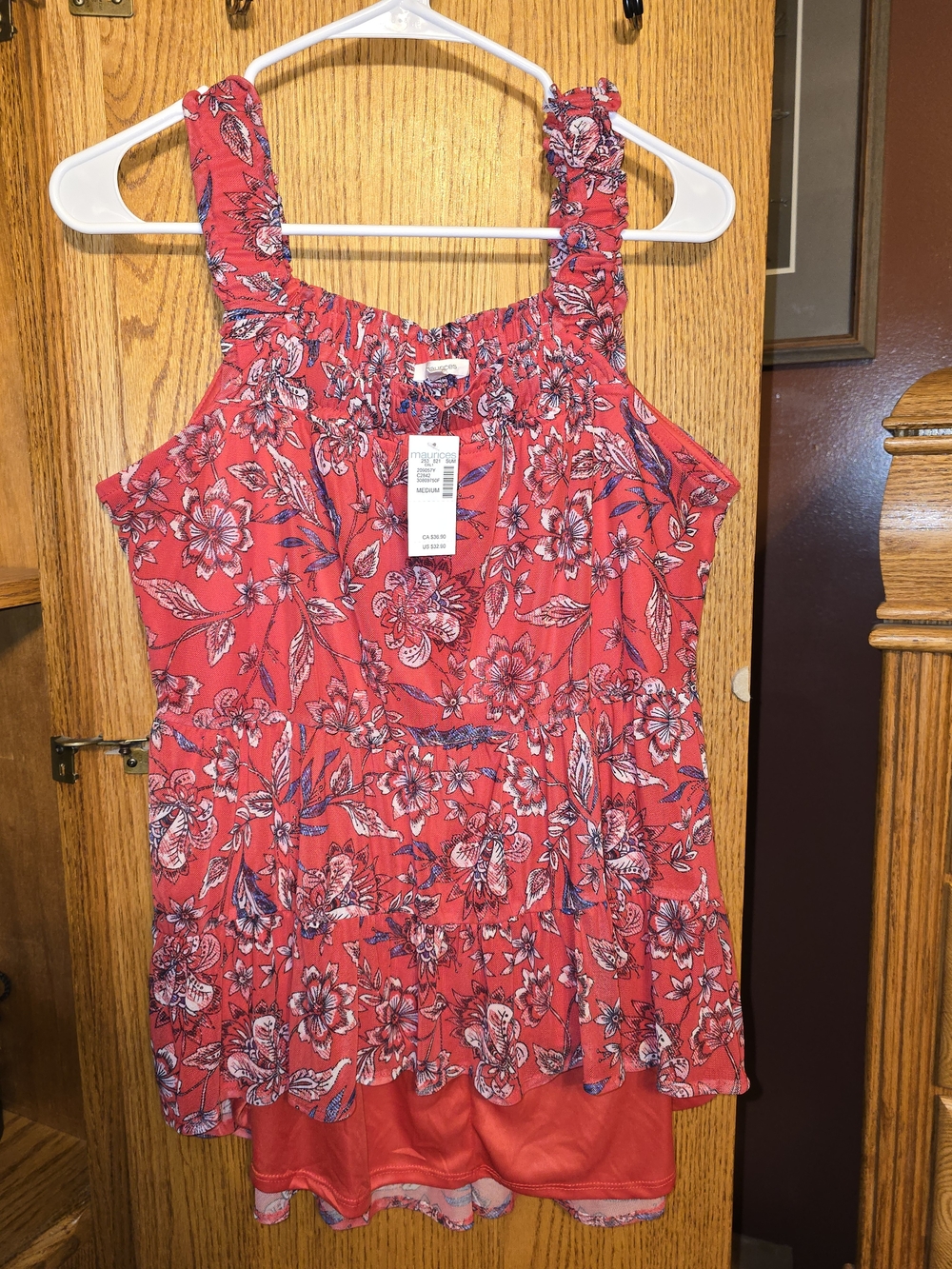Maurices Red Floral Tiered Camisole Tank High Low